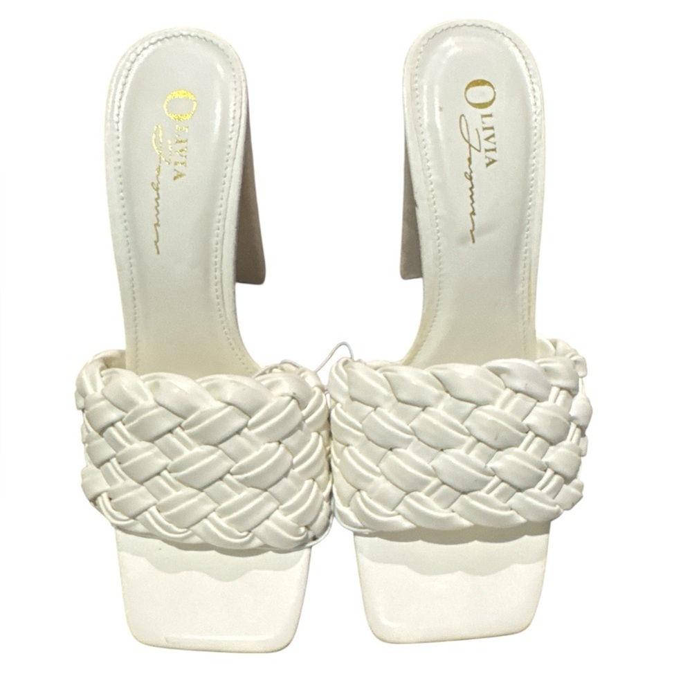 NWT Olivia Jaymes white square toe braided chunky heels Size 8 - Picture 2 of 6